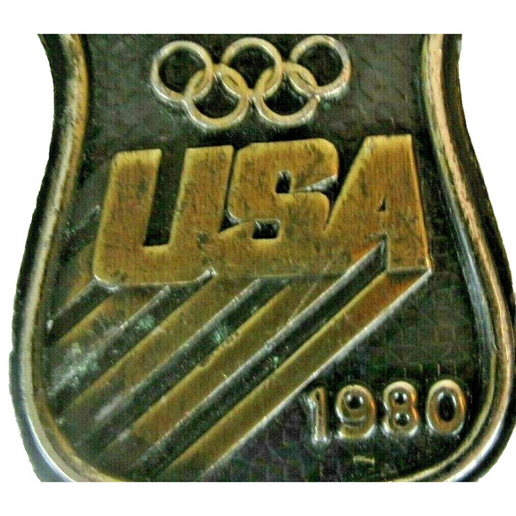 Vintage Belt Buckle 1980 Olympics Team USA Brass Badge Shield Shape Rare - Picture 3 of 8